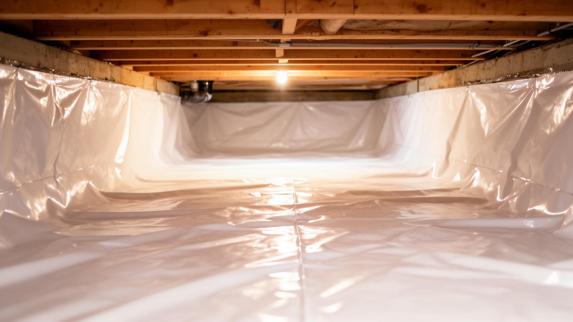 Cleanly encapsulated residential crawl space in Nashville with white vapor barrier